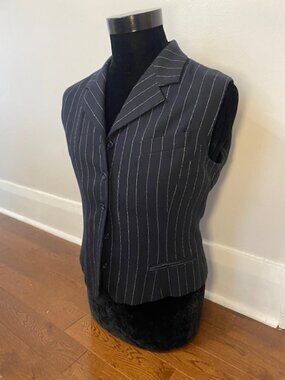 VTG Wool Vest/ Waistcoat Evan Picone Size 14 Blue Pinstripe Made iN Canada